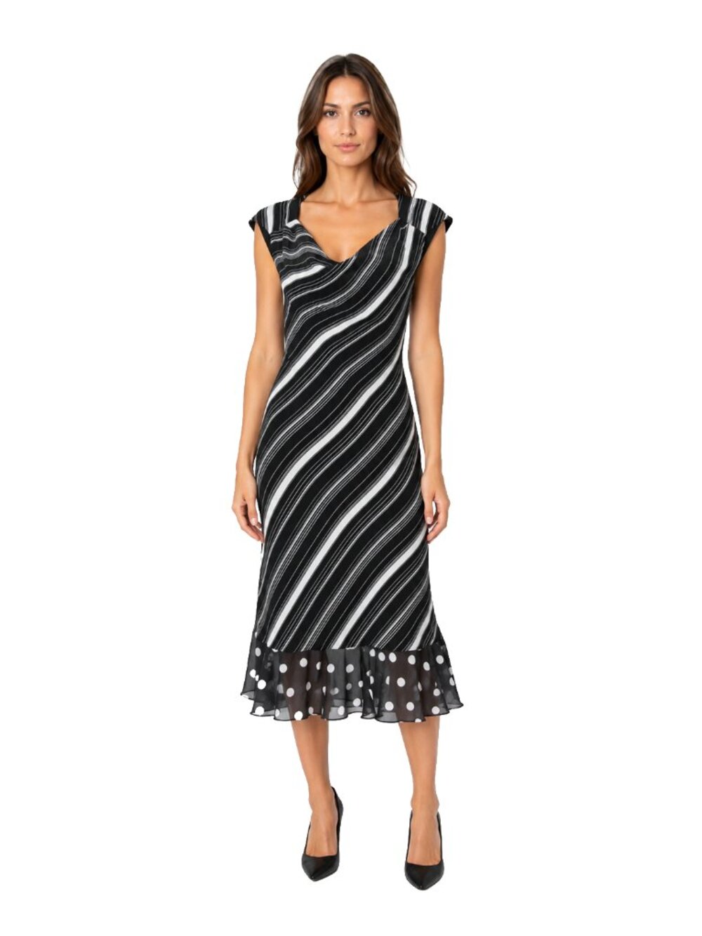 Vintage Ombre Stripe Midi Dress Y2K Cowl Neck Bias Cut Slip sz 6